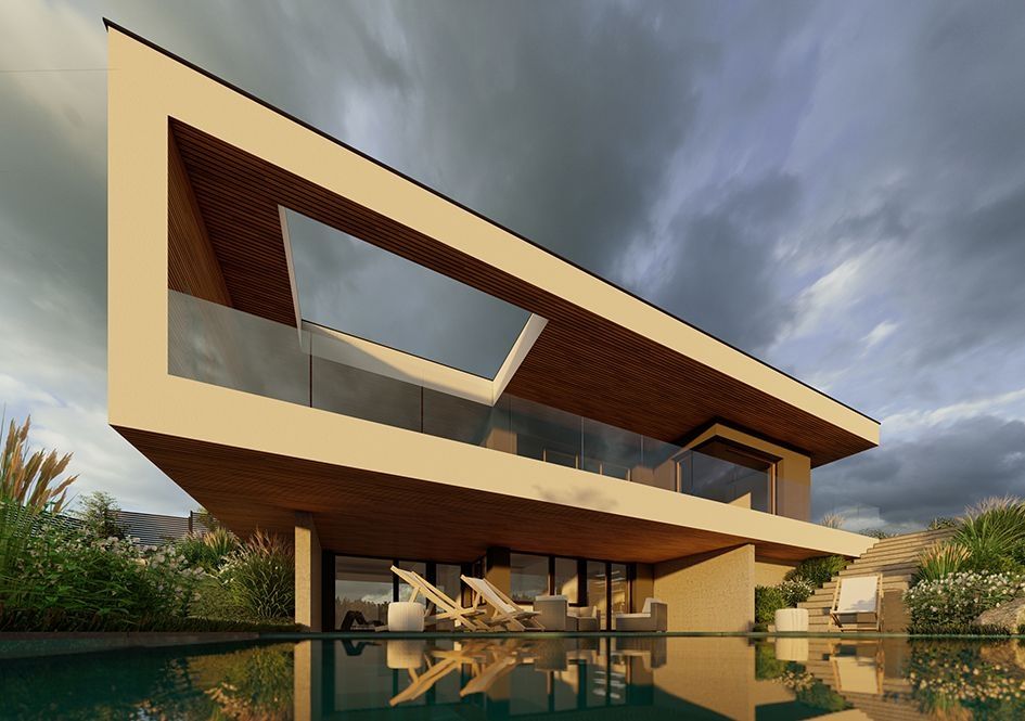 Moderne Villa mit Pool und auskragendem Obergeschoss