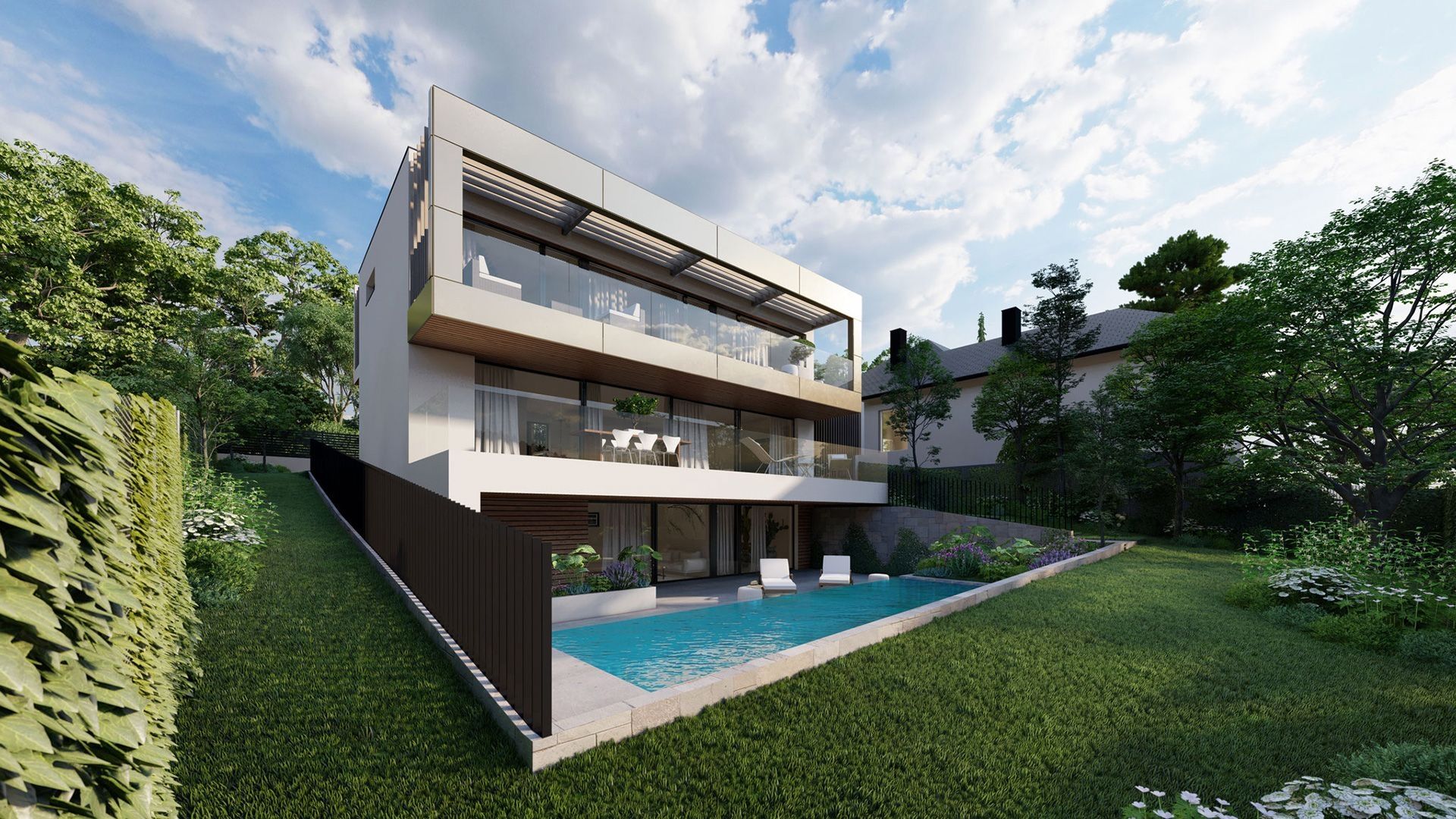 Moderne Villa mit Pool und großzügigem Balkon