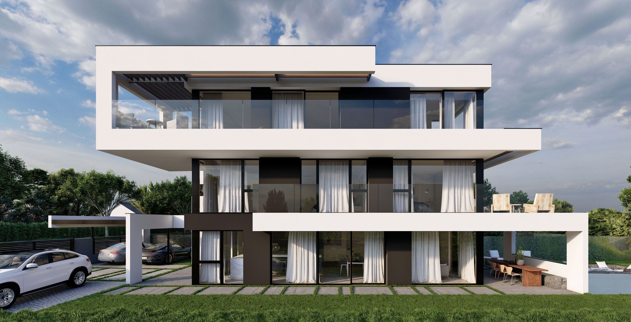 Moderne Stadtvilla mit klarer Linienführung und Balkon