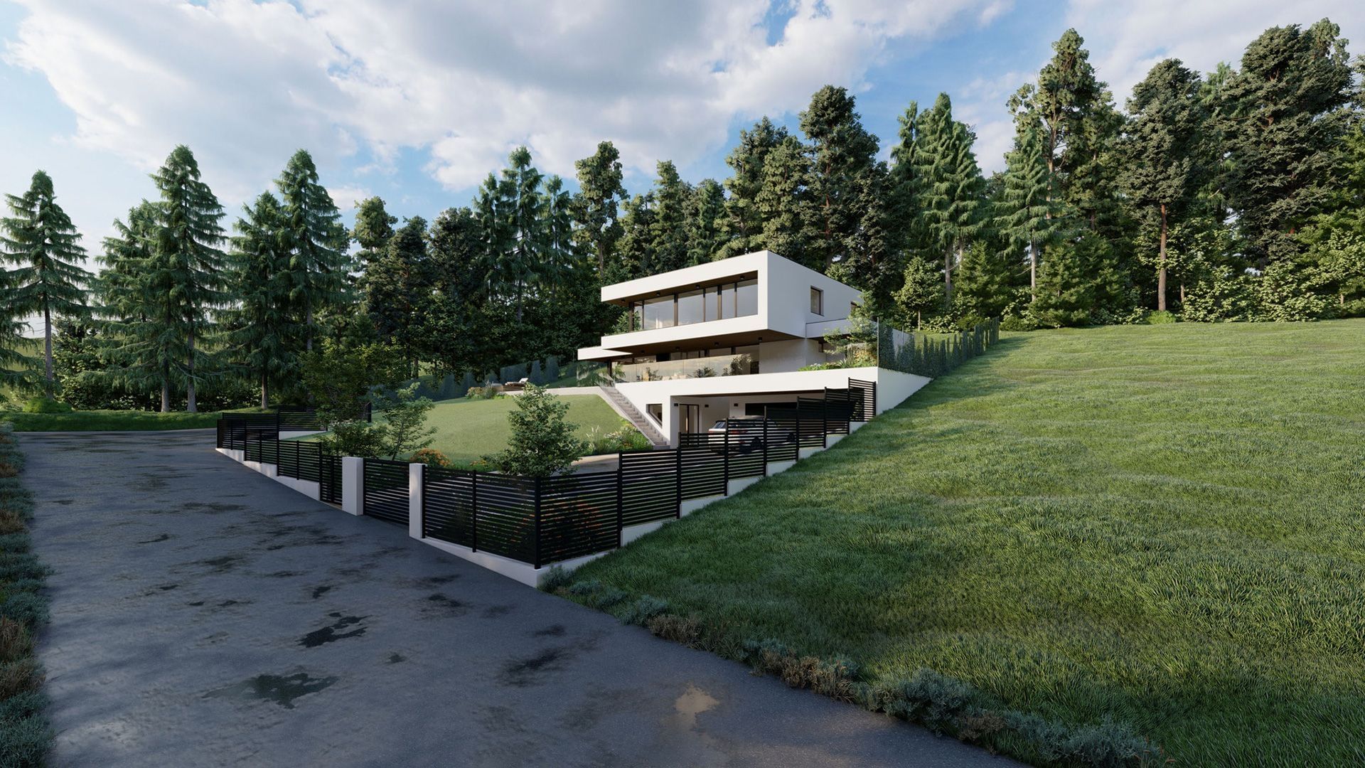 Modernes Hanghaus mit Garage und Zufahrt