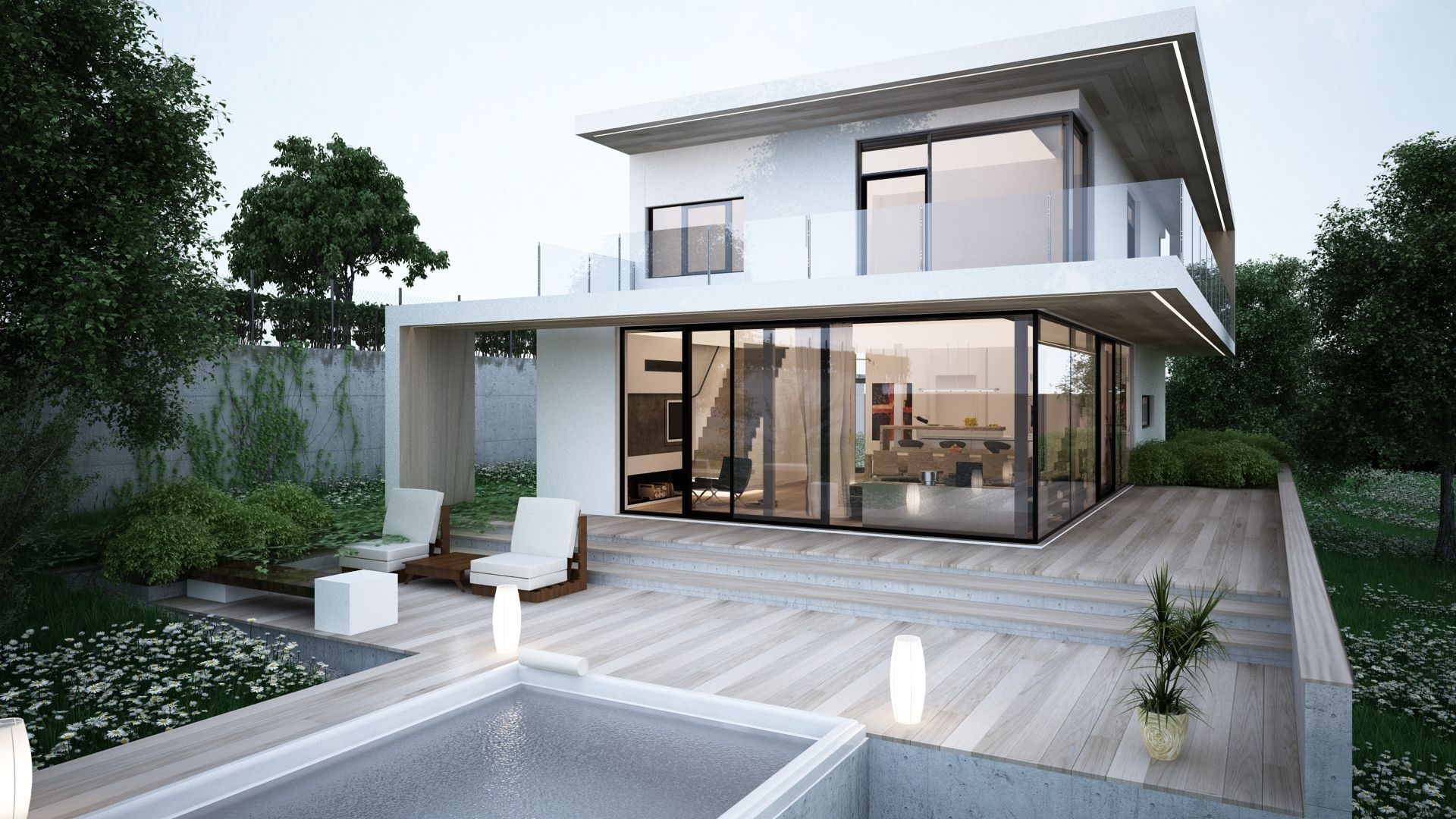 Moderne Villa mit Pool und großer Glasfassade