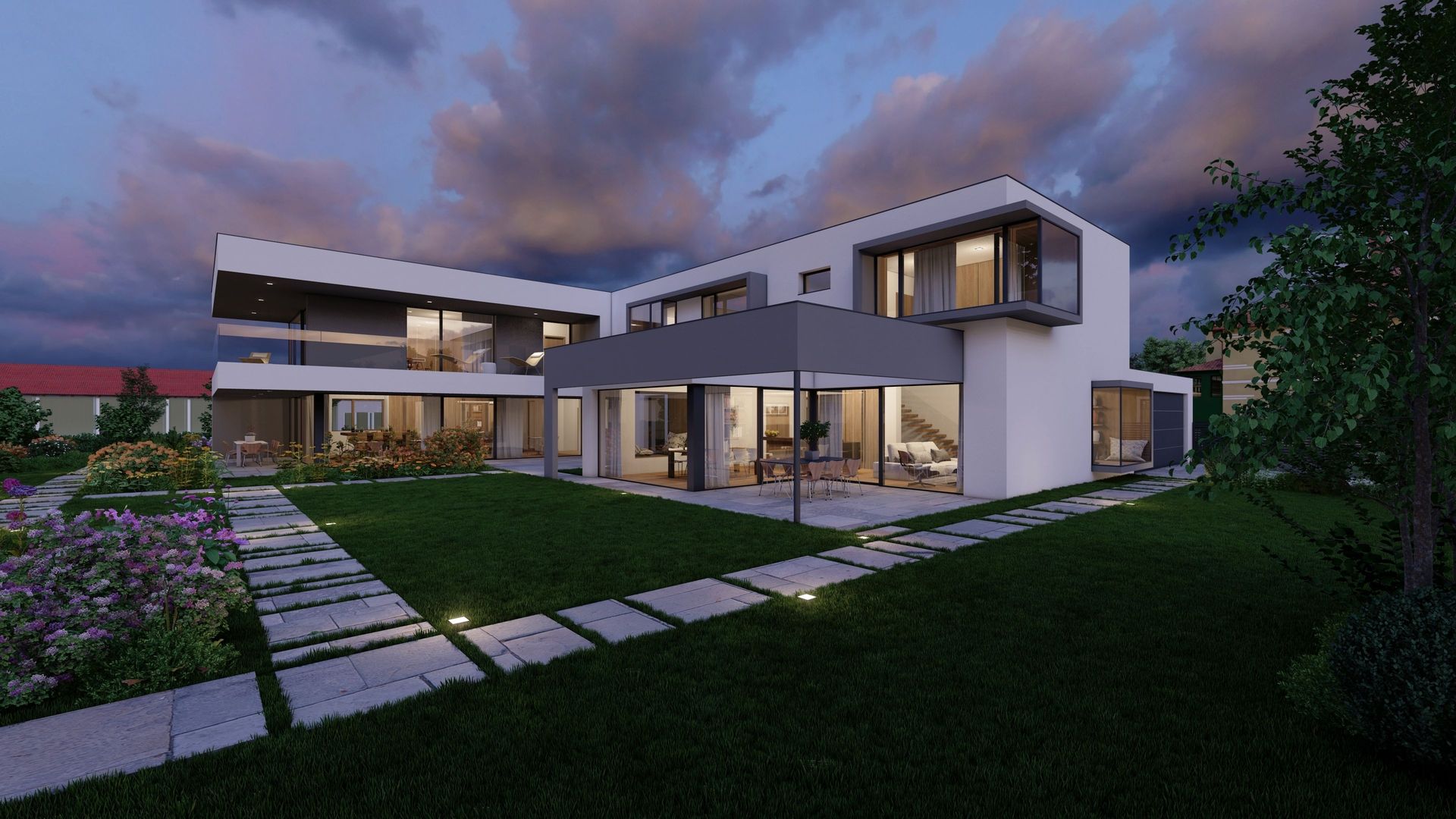 Moderne Doppelvilla mit großzügiger Gartenanlage