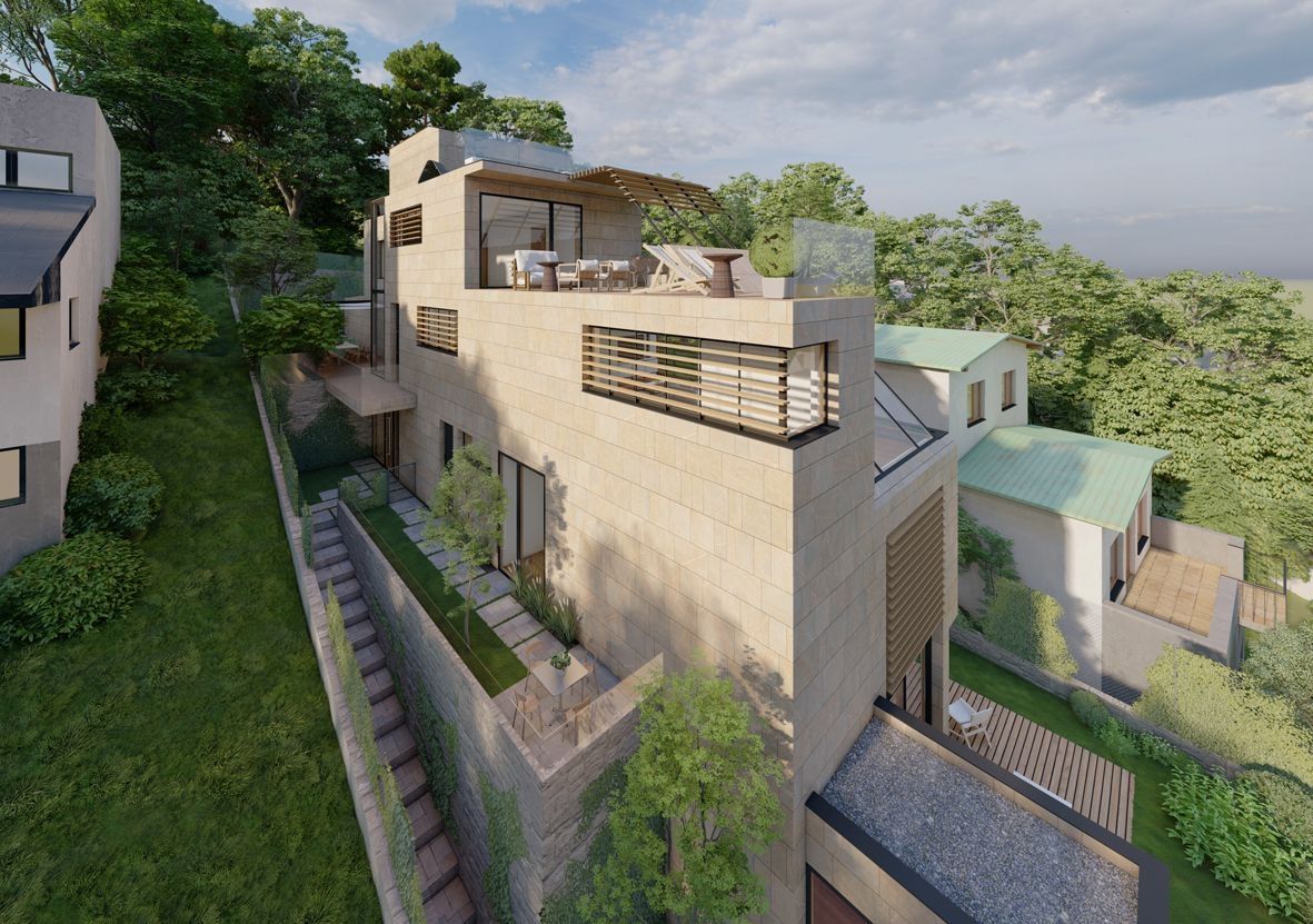 Modernes Einfamilienhaus am Hang mit Dachterrasse