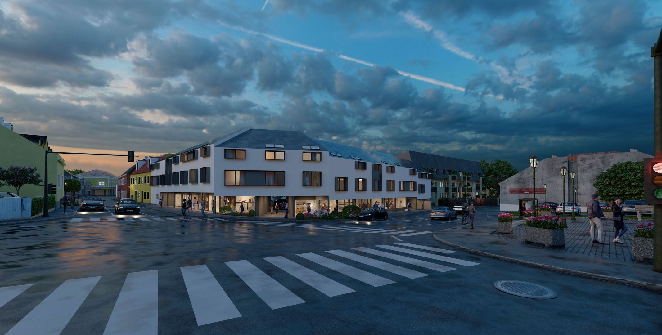 Modernes Wohn und Geschäftshaus an Straßenecke