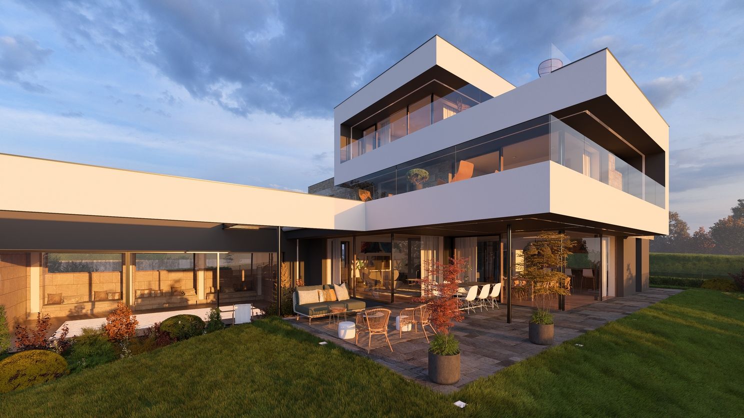 Moderne Villa mit Glasfront und großzügiger Terrasse