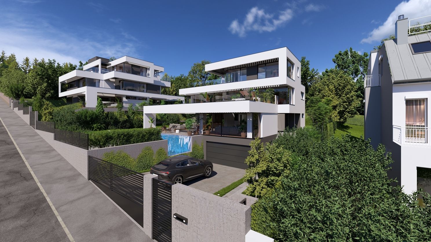 Moderne Hangvilla mit Pool und Flachdach
