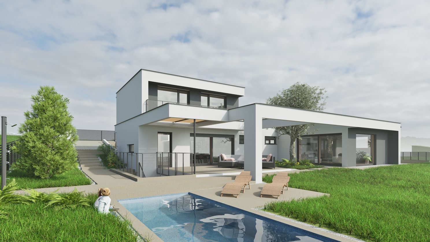 Modernes Einfamilienhaus mit Pool und Pergola