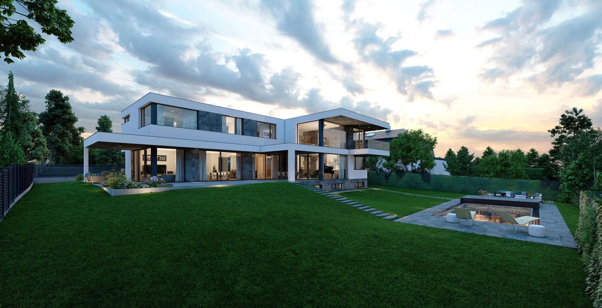 Moderne Villa mit Flachdach und großzügigem Garten